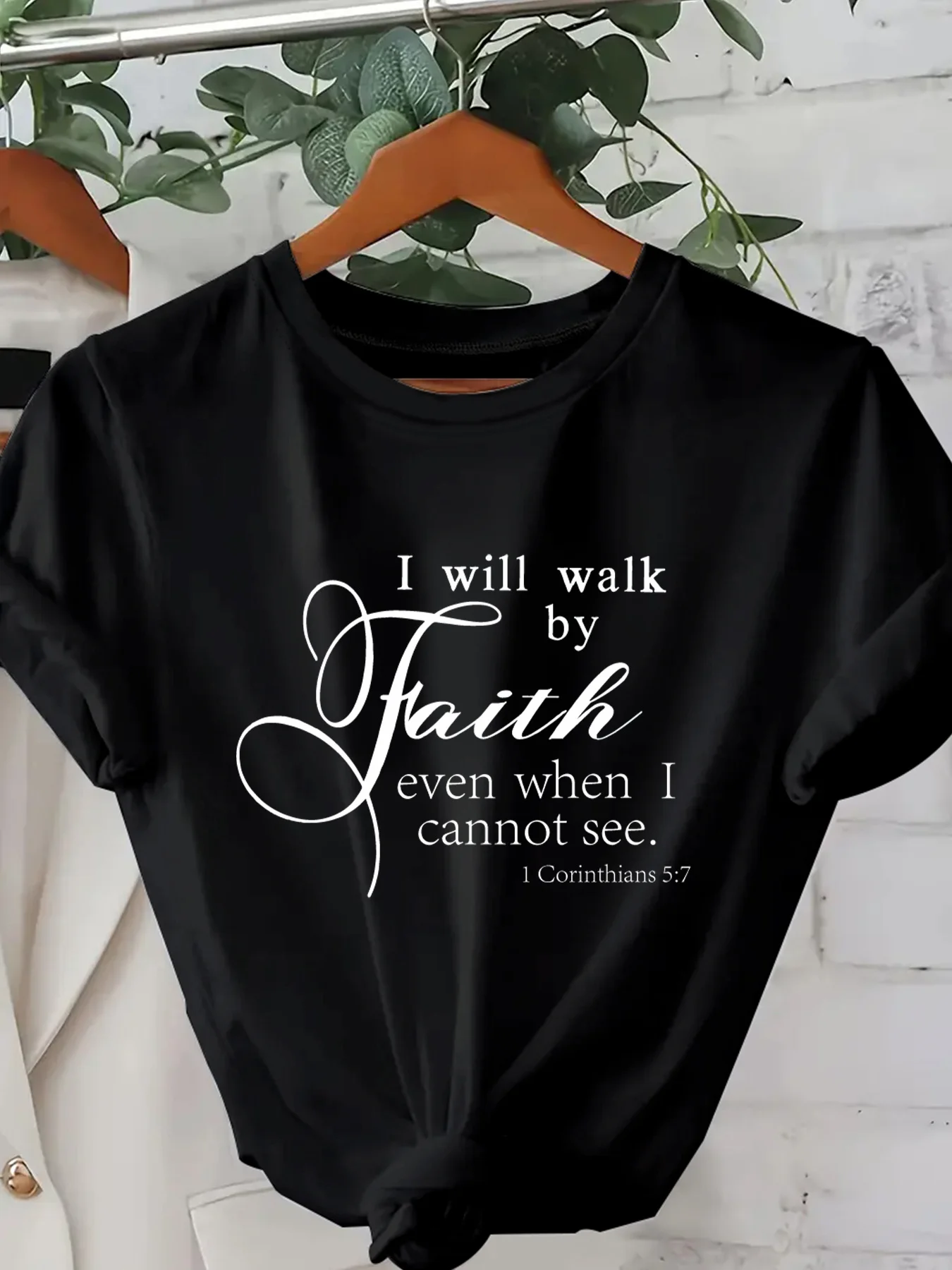 Walk By Faith Women's Tee Bible Verse Graphic Pink Casual Women Top Fashion Graphic Print Clothes Summer Female Short Sleeve Tee