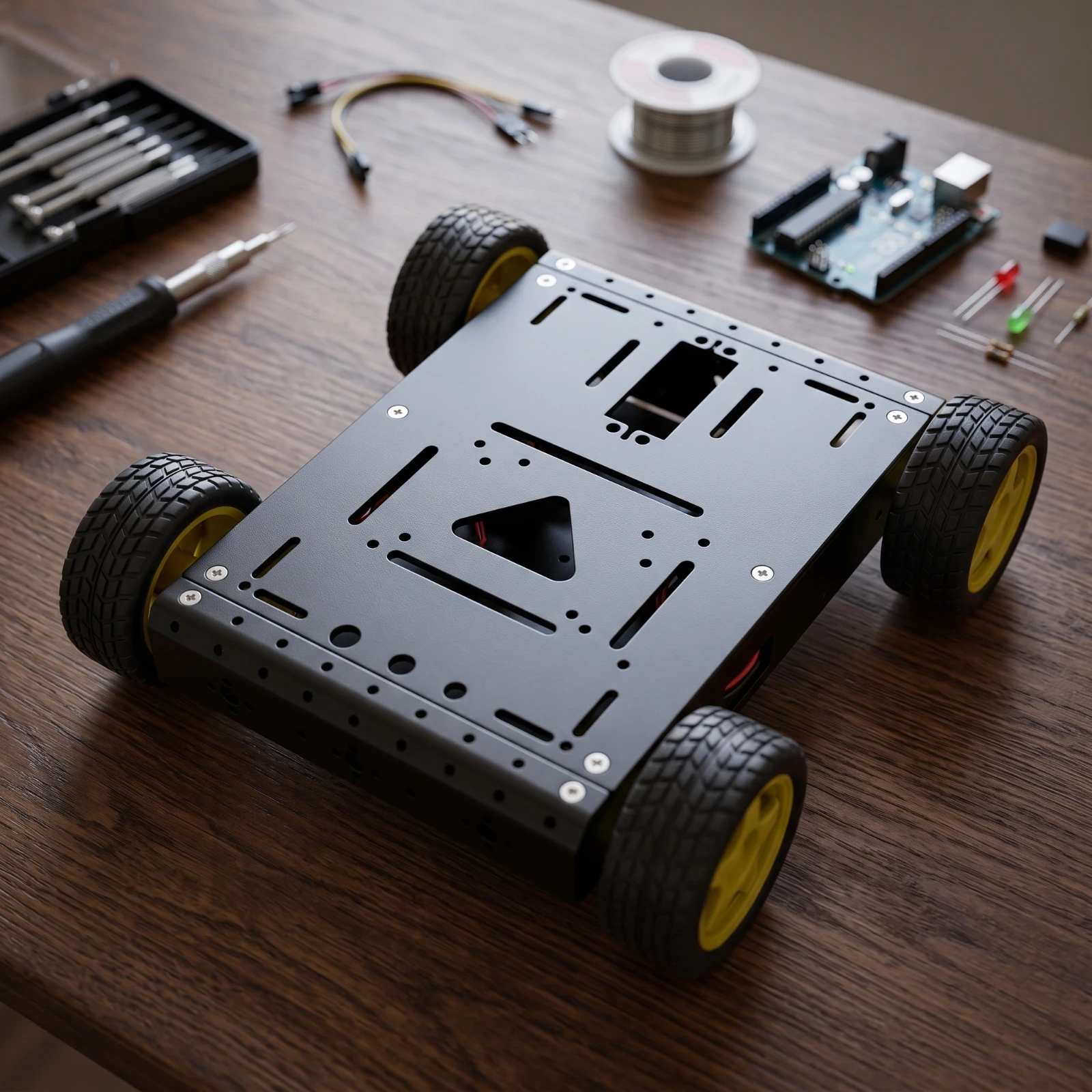 4WD Mobile Robot Chassis Long-Lasting Robot Chassis with Rubber Tires Robotics Project Platform Sturdy Sturdy for Hobbyists