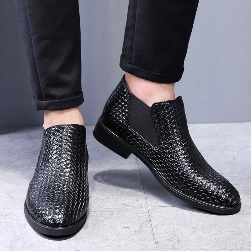 Czarne męskie buty, luksusowe, wysokiej jakości botki Chelsea, męskie skórzane buty za kostkę, casualowe buty designerskie, klasyczne biznesowe botki męskie. — zdjęcie 4
