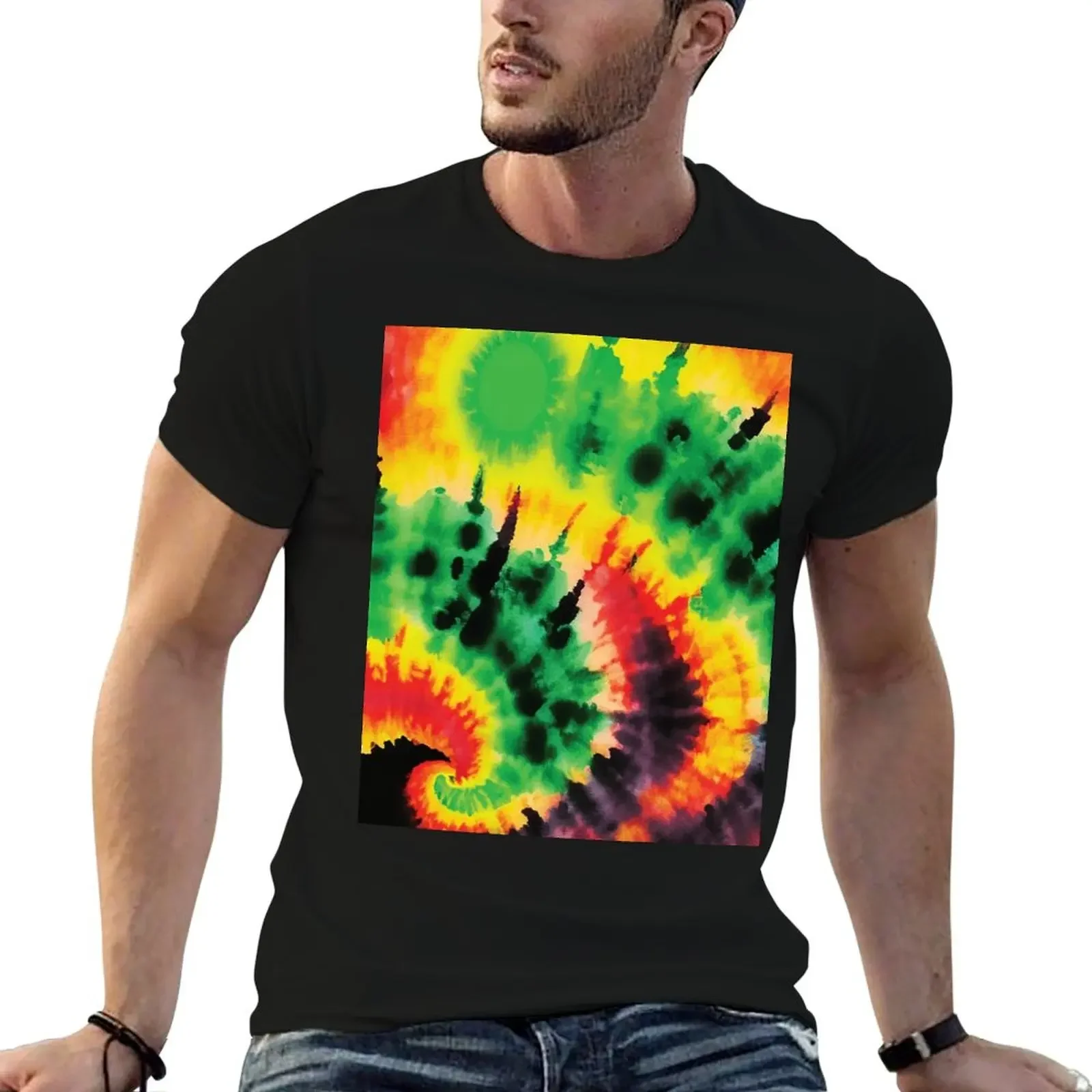 

Abstract Rasta tie dye watercolor abstract background. Digital illustration background. T-Shirt