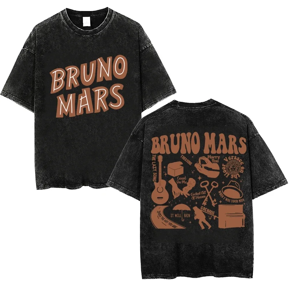 Bruno Pop Musician Washed Vintage T Shirts Unisex Mars American Singer Awesome Loose Summer O Neck Fashion Tees Oversized Tops