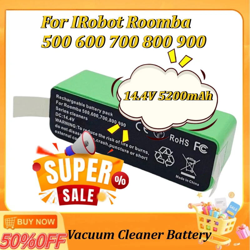

Аккумулятор 14.4V 5200mAh для роботов-пылесосов iRobot Roomba серий 700, 800, 900, 500, 600