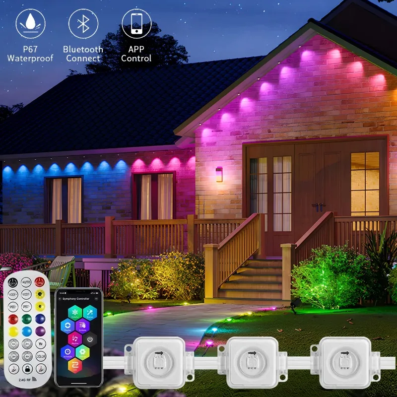 

Постоянный уличный ночник Умный RGB уличный светильник с 90 светодиодами IP65 Светодиодный карнизный светильник 54 режима сцен Подходит для фестивалей