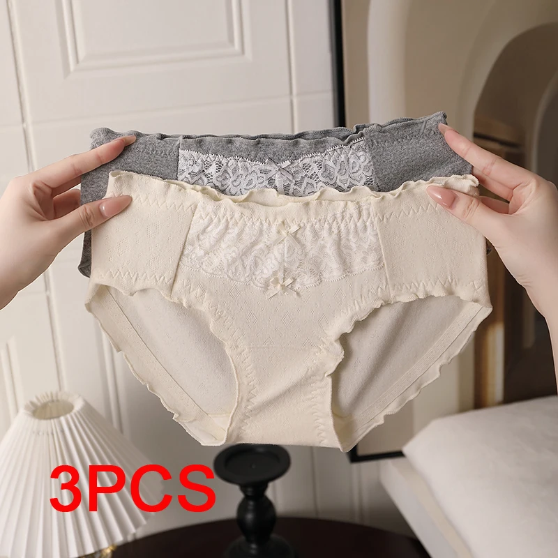 3Pcs Large Size Women Underwear Lady Fashion Sexy Panties Set Lace Women's Lingerie Women's Cotton Briefs Triangular Underpants