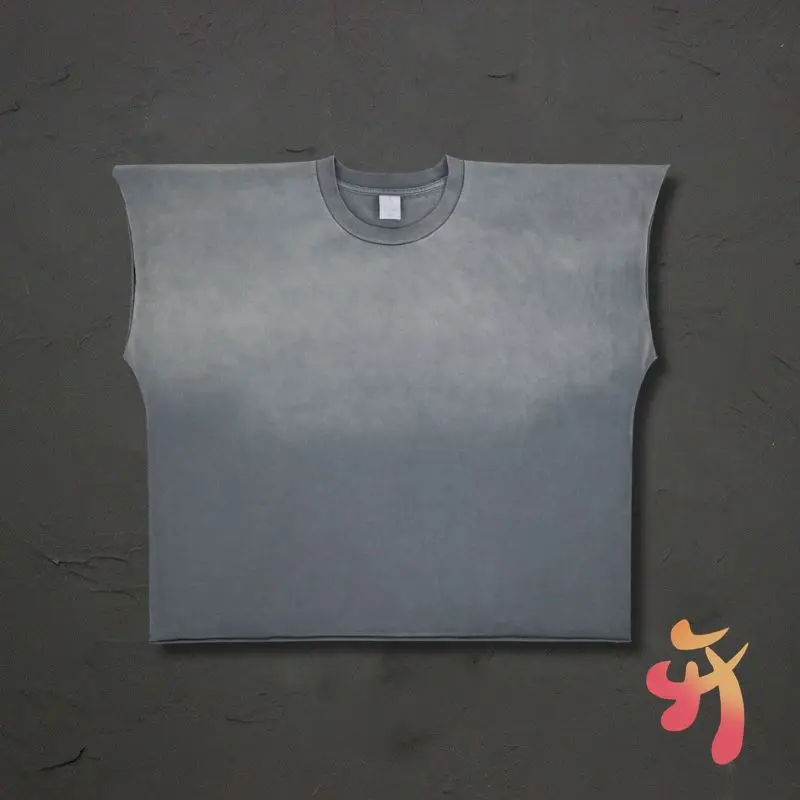 

Большой однотонный потертый серый жилет с круглым вырезом и рукавами Kanye, топы на бретелях, свободная уличная футболка без рукавов для мужчин и женщин
