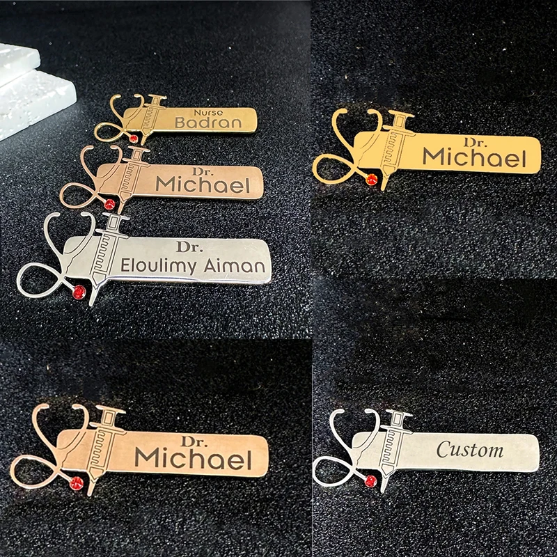 Kiss Jewelry Stainless Steel Custom Engraved Nurses Name Lapel Pins Doctor Personalized Professional Customized Badges Brooch