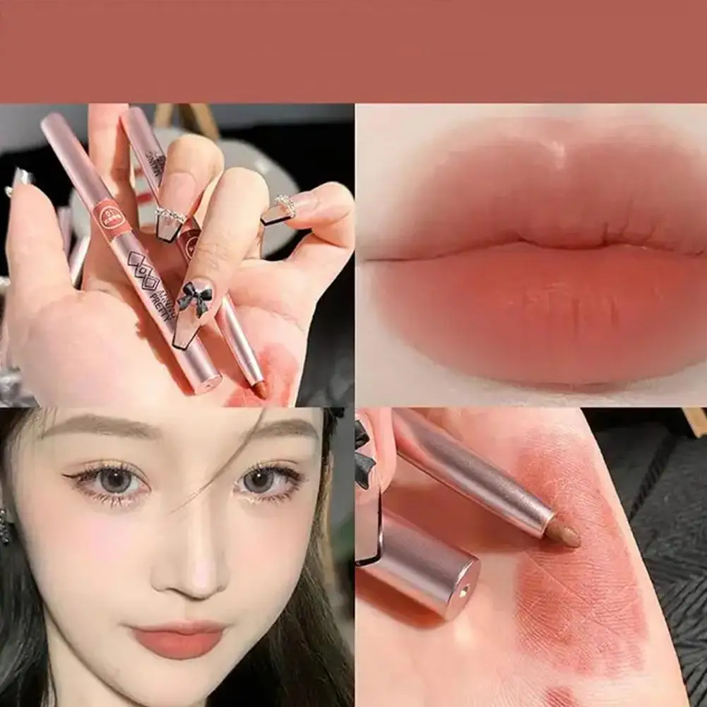 Lipstik Liner bibir berputar 6 warna, pena rias wajah tahan air Matte pensil kontur kosmetik tahan lama bibir wanita S5H6