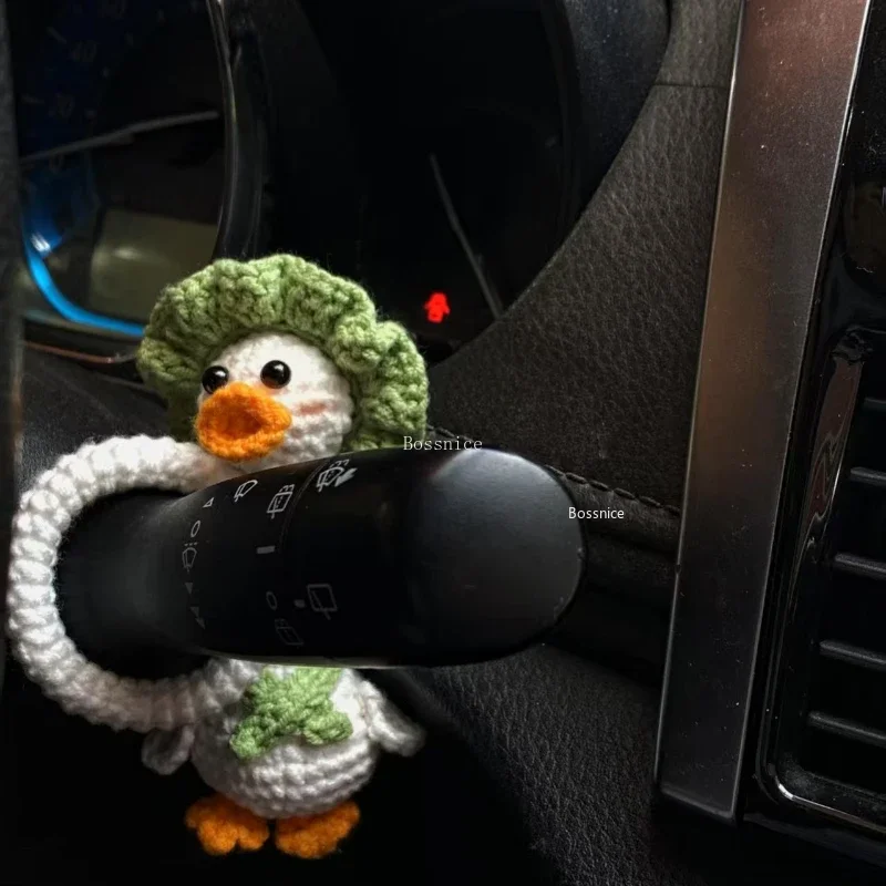 Cute Crochet Long Necked Duck Car Ornament Funny Duck Hand-woven Car Interior Decor Accessories Gift Diy