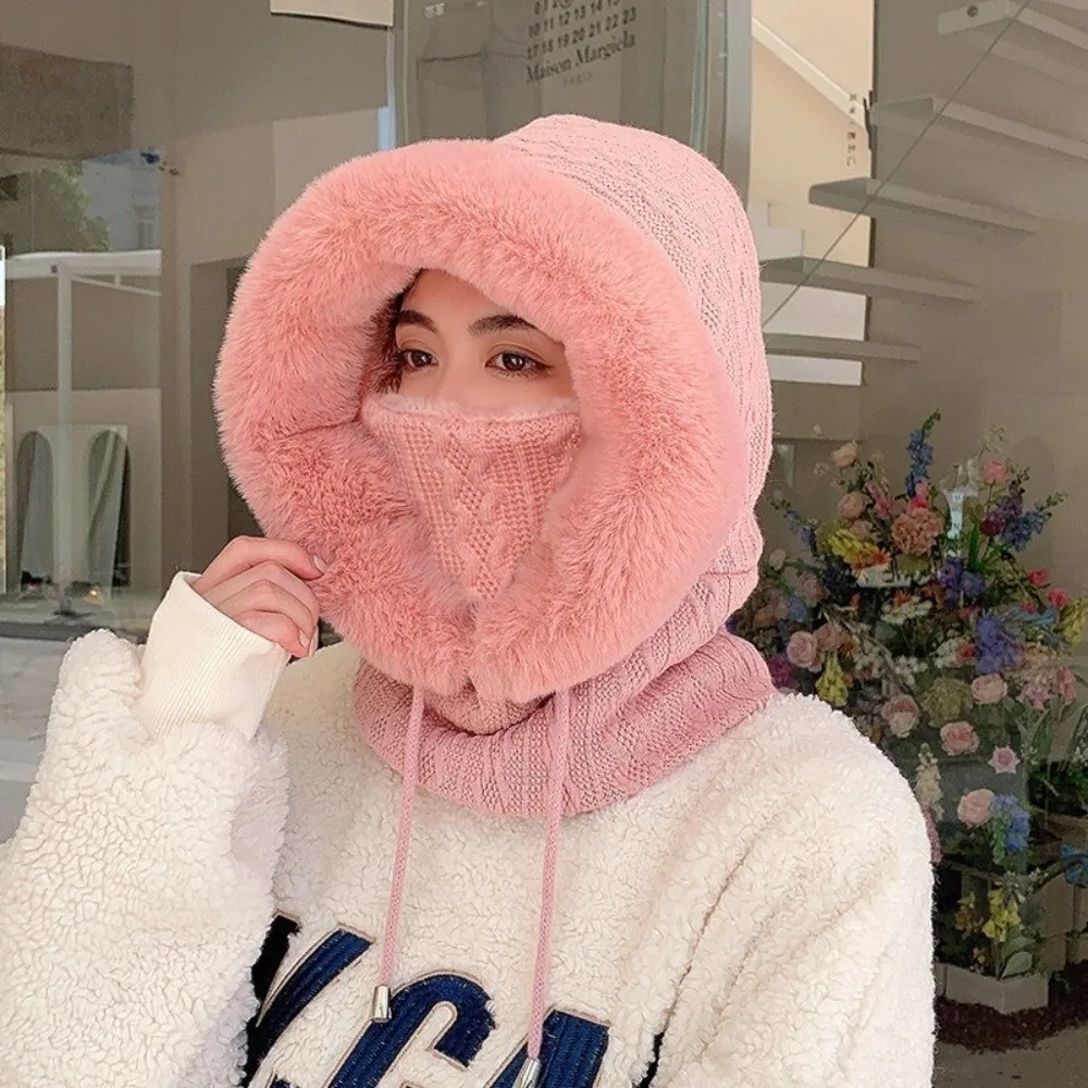 Topi Balaclava Rajut Tebal Berlapis Bulu untuk Musim Dingin, Pelindung Telinga, Topi Lembut untuk Pria Wanita