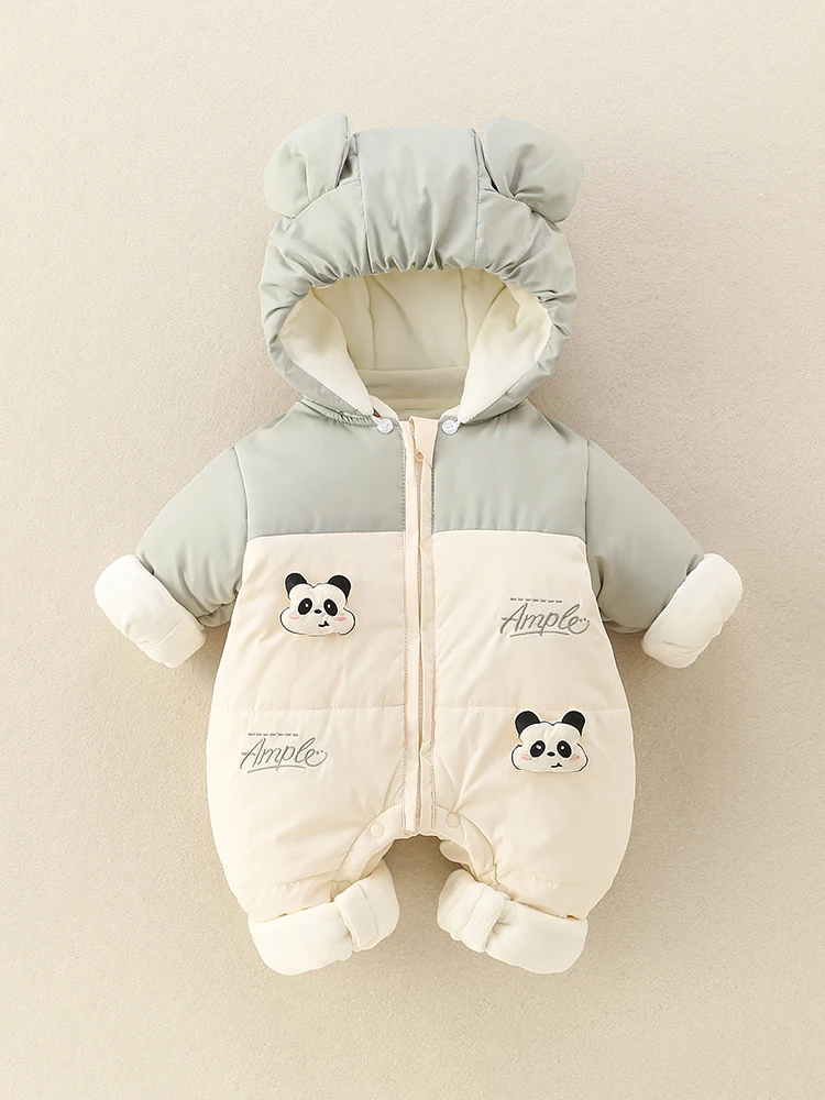 

Thiened Cotton Rer with Hat for Newborn Babies Winter Clothes Cartoon Print Fce Lined Baby Overalls Korean Sle