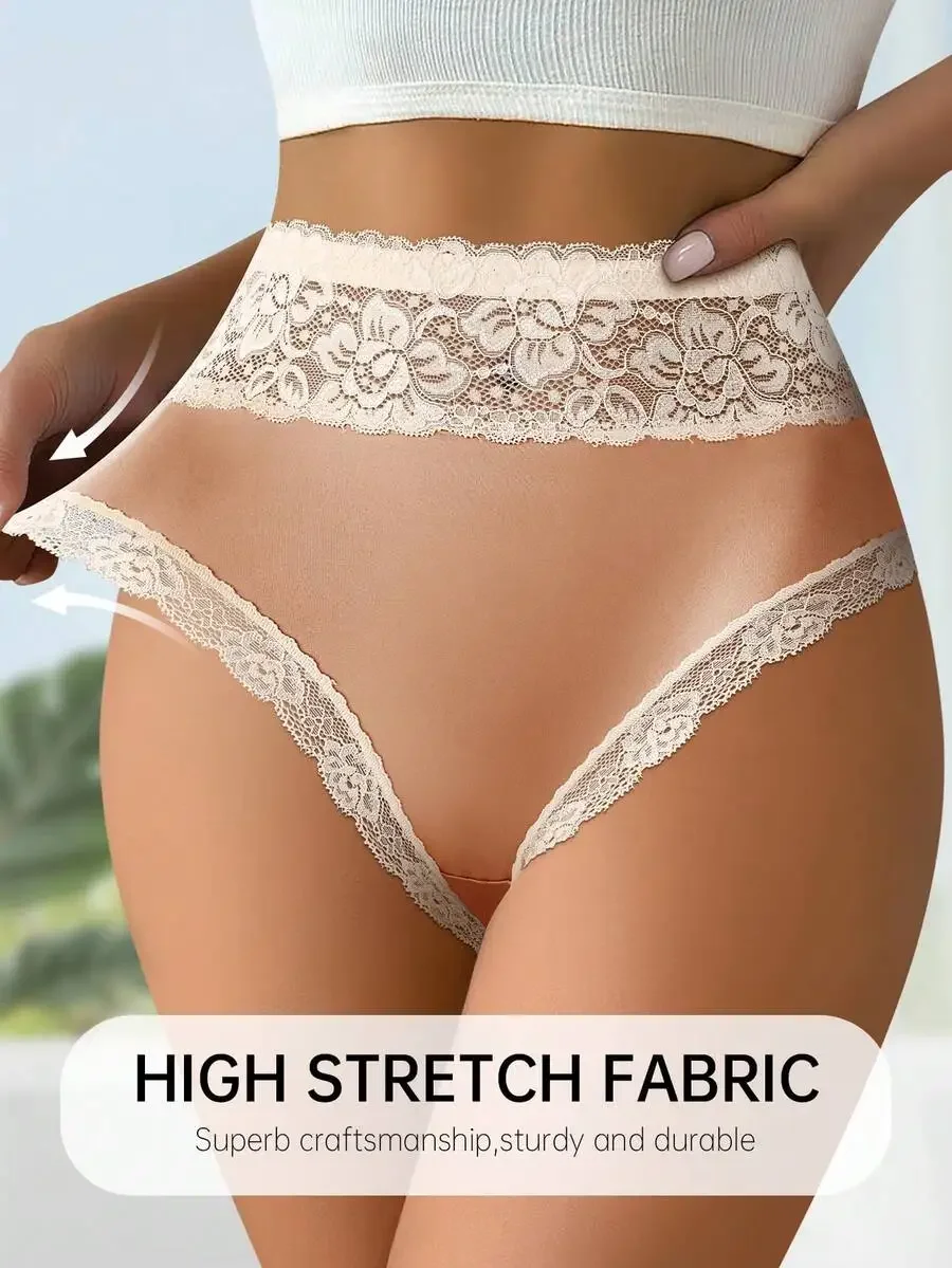 

5-Pack Women Elegant Lace High-Waist Briefs Soft Stretchy Comfortable Breathable For Daily Wear