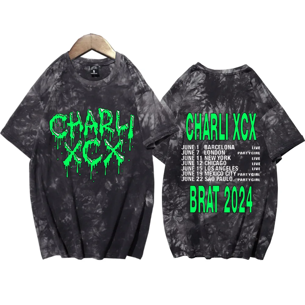 Charli Xcx Brat 2024 Tie Dye Shirts Unisex Round Neck Short Sleeve T-shirt