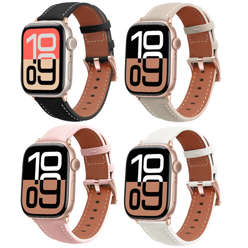 Man Leather Strap For Apple IWatch Series 11 10 9 8 7 6 5 4 SE 2 3 Bracelet For Apple Watch Band 38mm 40mm 41mm Belt Accessories