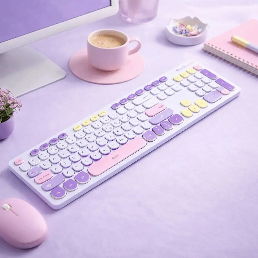 Mixed Color Keycaps USB Wireless Keyboard Battery Operated Thin Design Wireless Keyboard Combo 2.4GHz Connection 104 Keys Layout