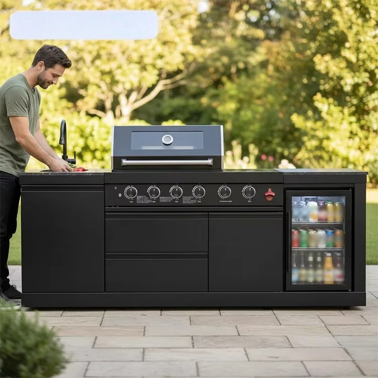 US Warehouse Weatherproof Black Stainless Steel Outdoor Kitchen Cooking Station for All Seasons Backyard Use Customized
