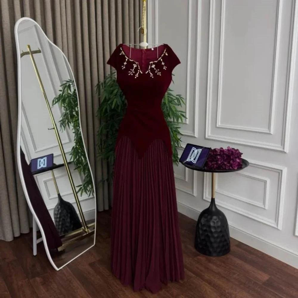 

Customized Exquisite Beading Women Prom Dress Short Sleeve Charming Mermaid Party Dress Elegant V Neck Women Evening Gown