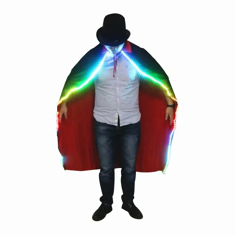 Rainbow LED lights up men\'s clothing, colorful and shiny black cloaks, carnival, carnival attire, role-playing costumes