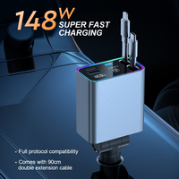 4 in 1 148W Car Charger Retractable PD66W Car Cigarette Lighter Adapter USB Type C Fast Charger Cable For IPhone Xiaomi Samsung
