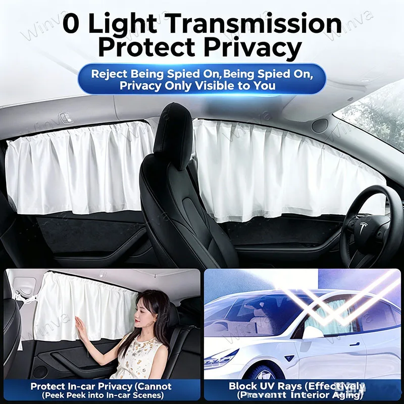 Car Certain Window Sun Shade for Tesla Model Y 2020-2026 Juniper – Ice-Silk Fabric, UV Protection, Privacy Screen for Sleeping