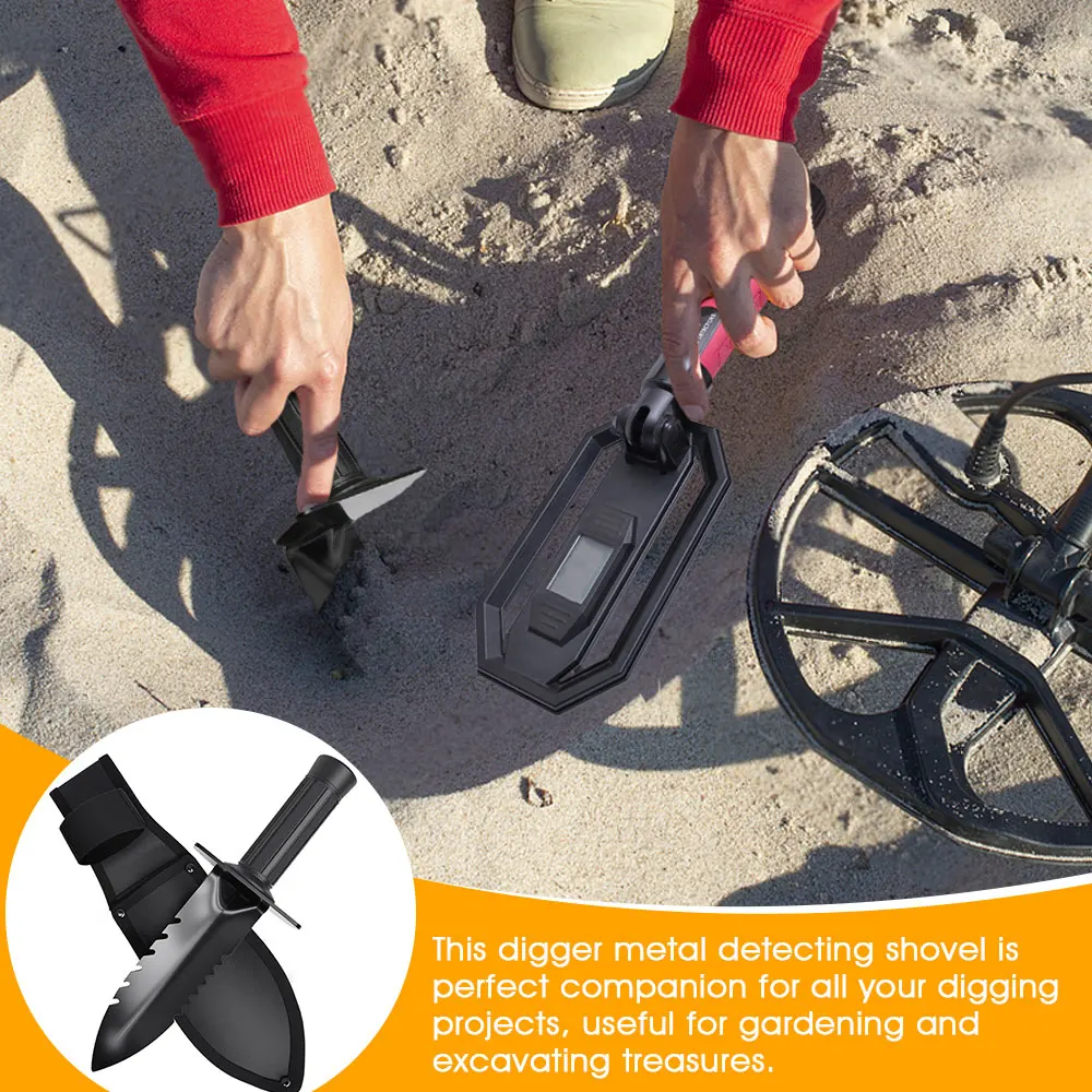 Przenośna składana łopata z podwójnym ostrzem ząbkowanym, narzędzie do kopania w ogrodzie, na kemping, wędrówki, podróże i do prac ogrodniczych na świeżym powietrzu.