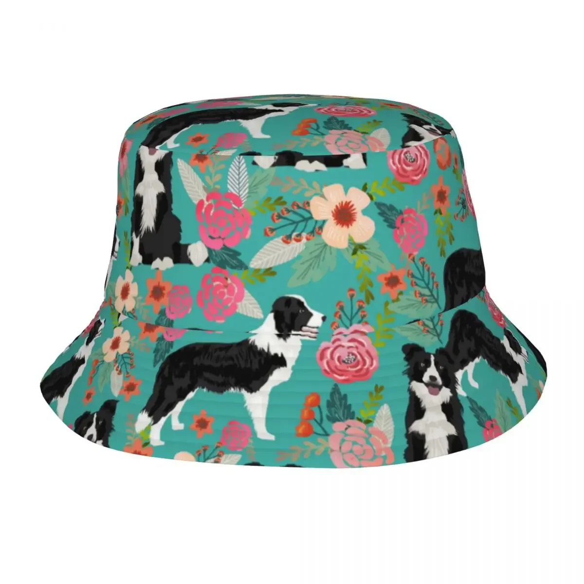 Spring Picnic Border Collie Dog Vintage Florals Bucket Hat Trendy Unisex Sun Hat Animal Panamka Fisherman Cap Outdoor Sport