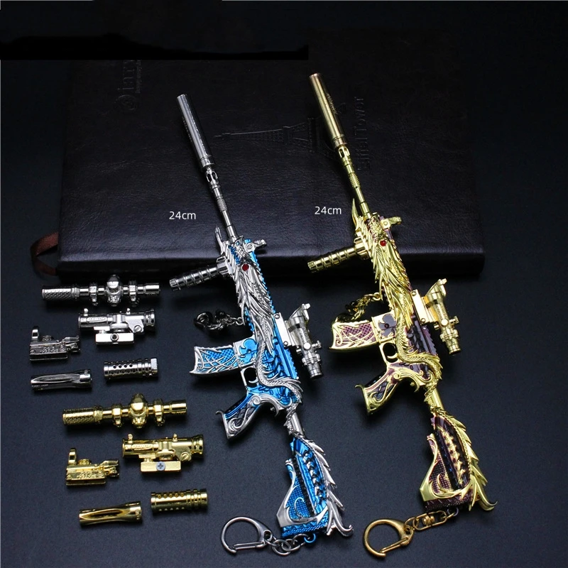 

Multiple styles M416 PUBG Toy Gun Metal Weapon Model Pan Keychain Assemble Parts Alloy Light Key Chain Car Pendant Gift Toy