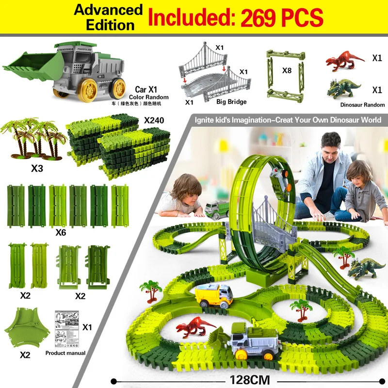 Nuevo 2025 en Stock, el más vendido, tren de ingeniería para niños, juguete para niño Diy, coche de tren de dinosaurio eléctrico ensamblado multifunción