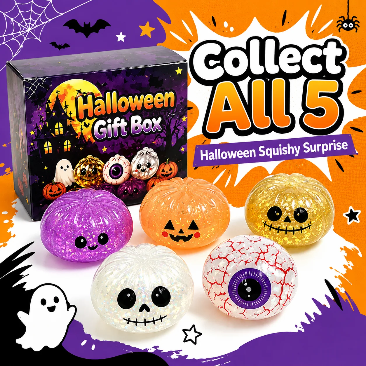 Halloween Bao Bun Squishy Toys 5pcs Set 8.5cm Fake Food Dumpling Squeeze Toy Slow Rebound Fidget Sensory Decor Gift