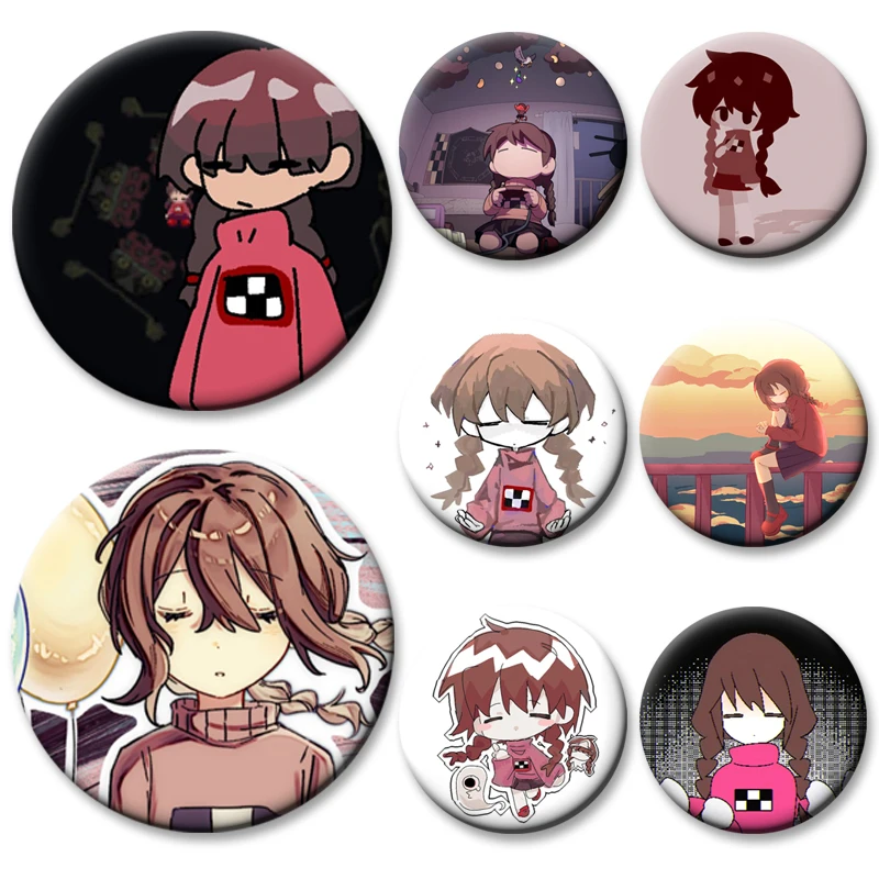 Alfileres de Anime Madotsuki Yume Nikki, insignia de chica de dibujos animados, broches redondos de exhibición para mochila, accesorio, regalos de adorno exquisitos