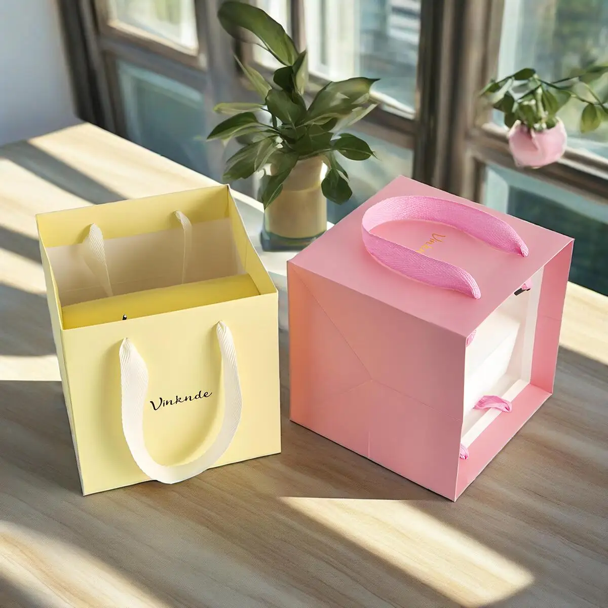 Logo Kustom Tas Hadiah Baby Shower Tas Tote Kertas Kraft Kantong Suvenir Pernikahan Jumlah Besar dengan Pegangan Organizer Kemasan Belanja