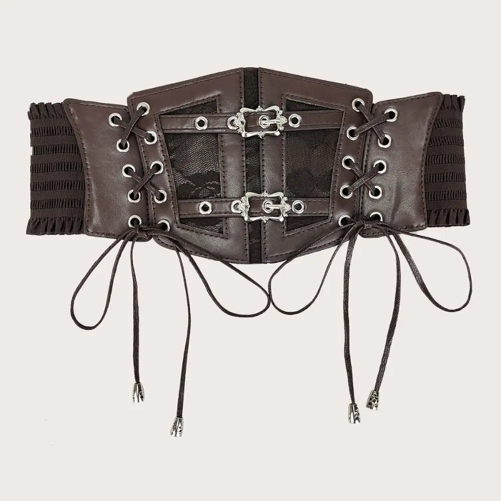 Fascia da smoking in pizzo regolabile alla moda Cintura a corsetto in pelle tinta unita Cintura a fiori Corsetto a vita larga per ragazze