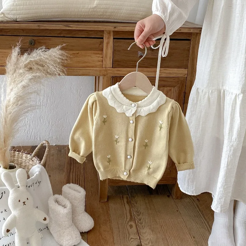 ZOETOPKID Autumn 0-3Yrs Children Clothes Infant Baby Girls Knitting Cute Embroidered Cardigan Newborn Baby Girls Sweater Coat