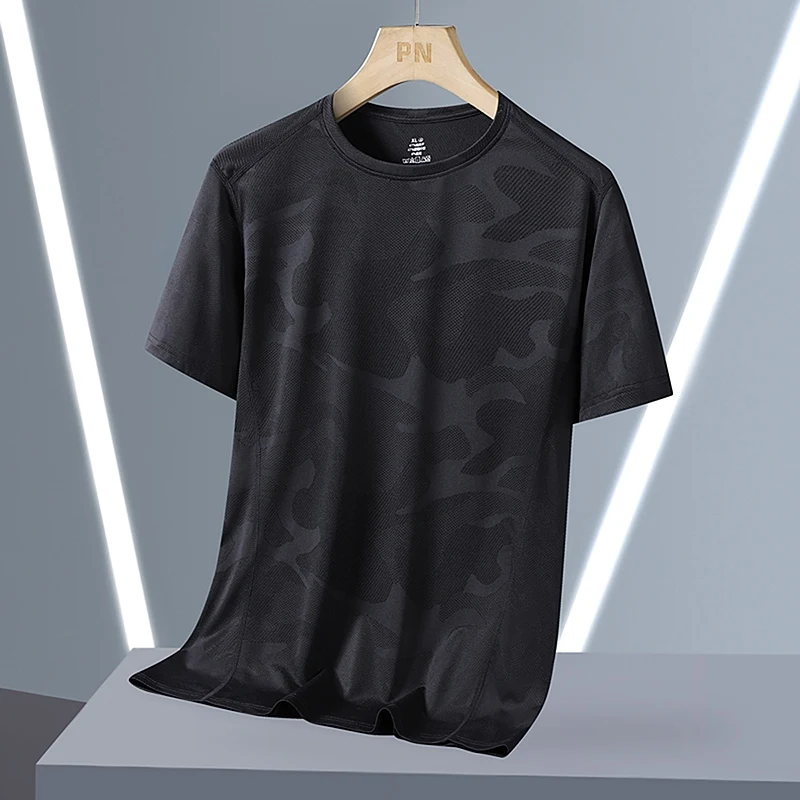 Quick-Dry GYM Sports T-Shirt Fashion Oversized 7XL T Shirt Camouflage Black White 2024 Summer Short Sleeves Top Tees Tshirt