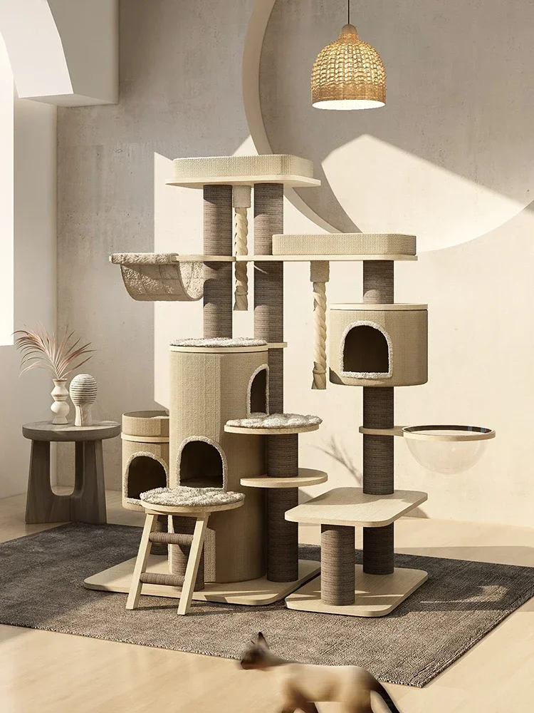 

Cat ClimFrame Castle Series, Cat Tree and Solid Wood, Large Cat House, Luxury Paradise Space Capsule