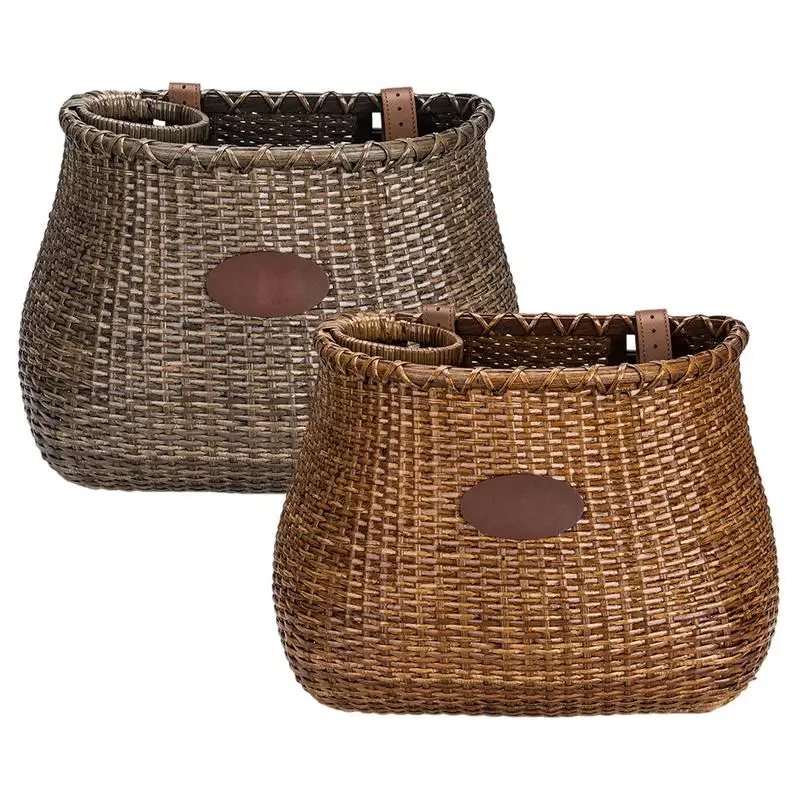 

Корзина для велосипедов на руль, вместительная корзина для велосипедов ручной работы, корзина для хранения, регулируемый кожаный держатель для чашки