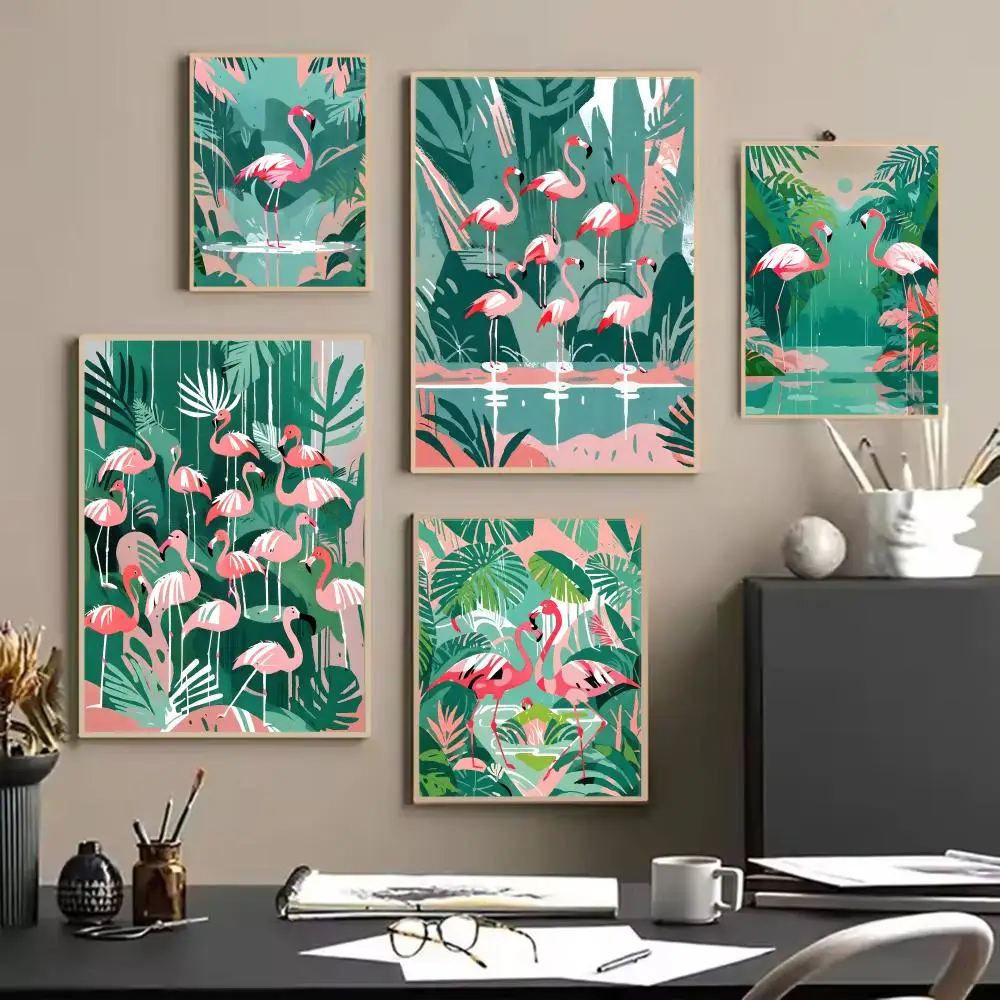 Stylish Vibrant Decorative Colorful Flamingo Poster Painting Wall Art for Living Room Home Gifts Decor Mural