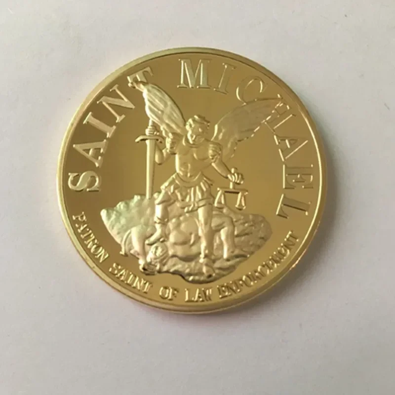 

The Saint Michael Coin, Law Patron, 24K Real Gold Plated, 40 mm Badge, Souvenir Decoration Coin, 5 Pcs