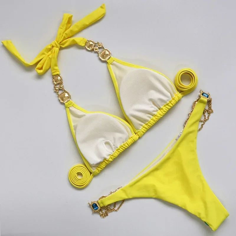 Maillot de bain deux pièces pour femmes, bikini brésilien avec biscuits en métal