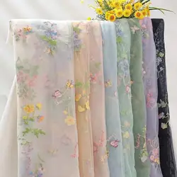 Hanfu Fresh Butterfly Floral Soft Tulle Mesh Embroidery Lace Fabric