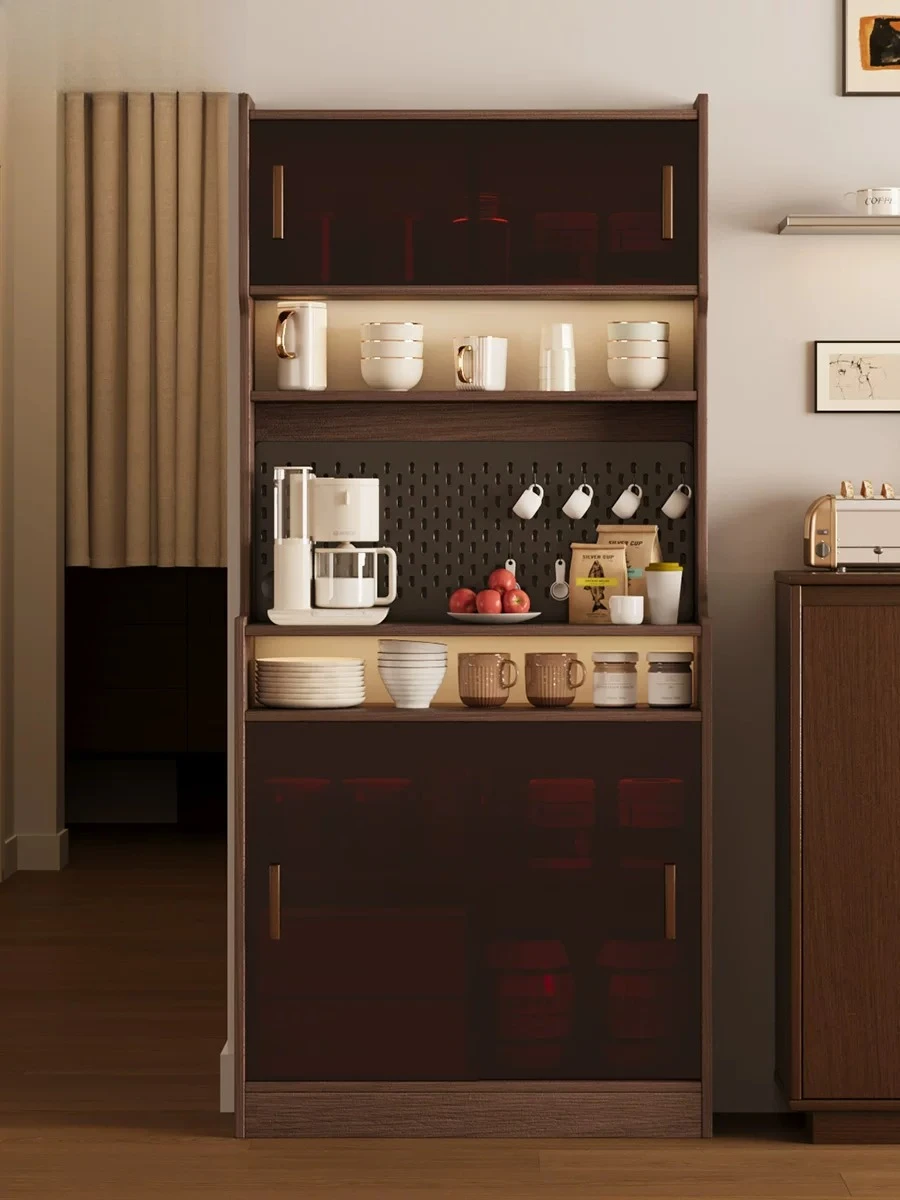 Retro ultra-narrow dining side cabinet Solid wood premium wine cabinet Restaurant wall floor cabinet French bedroom storage