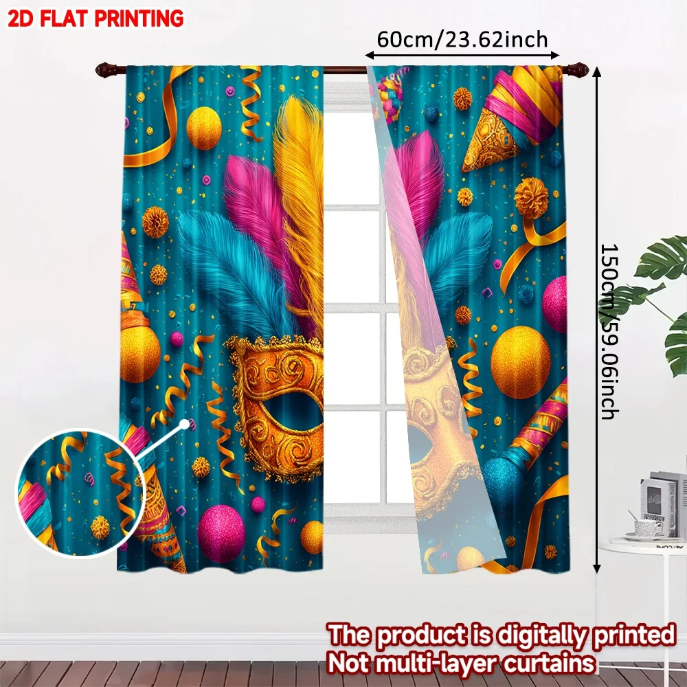 2D flat printing 2pcs Curtain Party Curtain Carnival Colorful Celebration(1) Digital Printed Polyester Drapes Festive Curtains