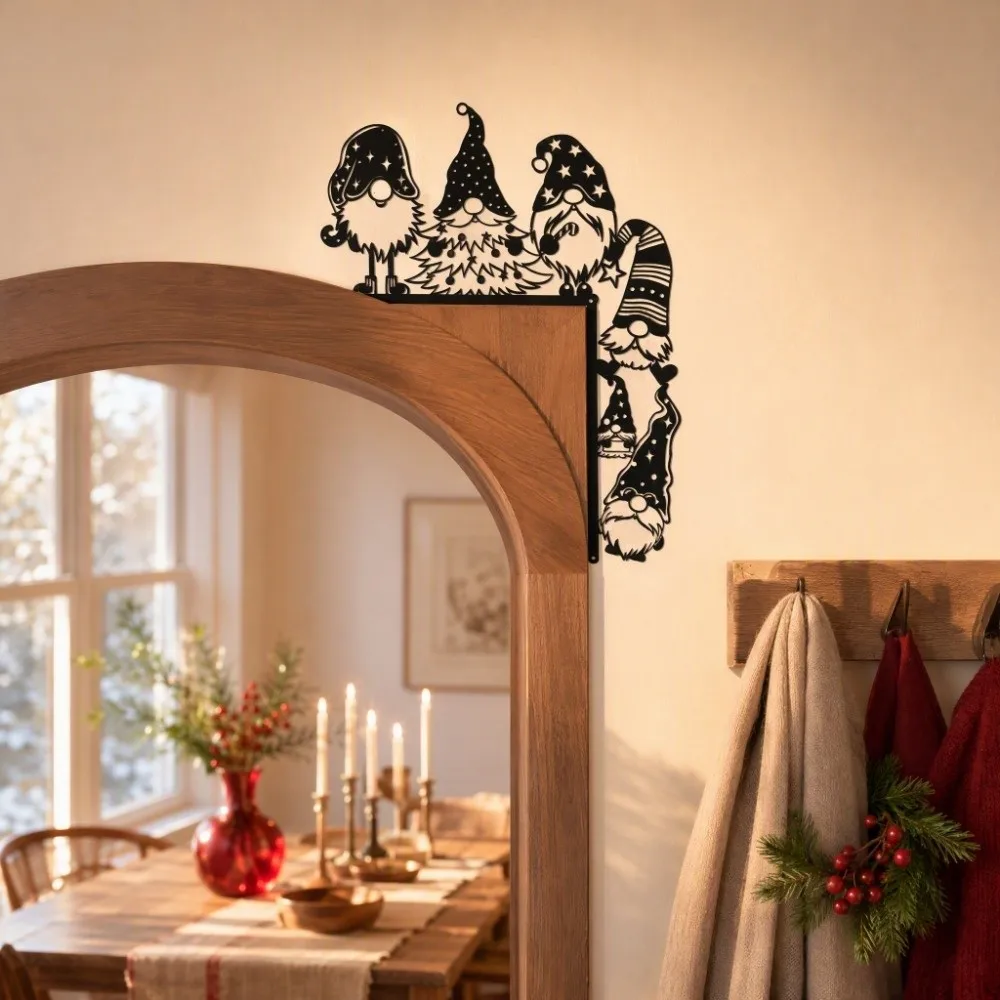 Hanging Decoration Metal Gnome Door Hanging Structure Featuring Cheerful Gnomes Christmas Gnomes Decorative Plaque