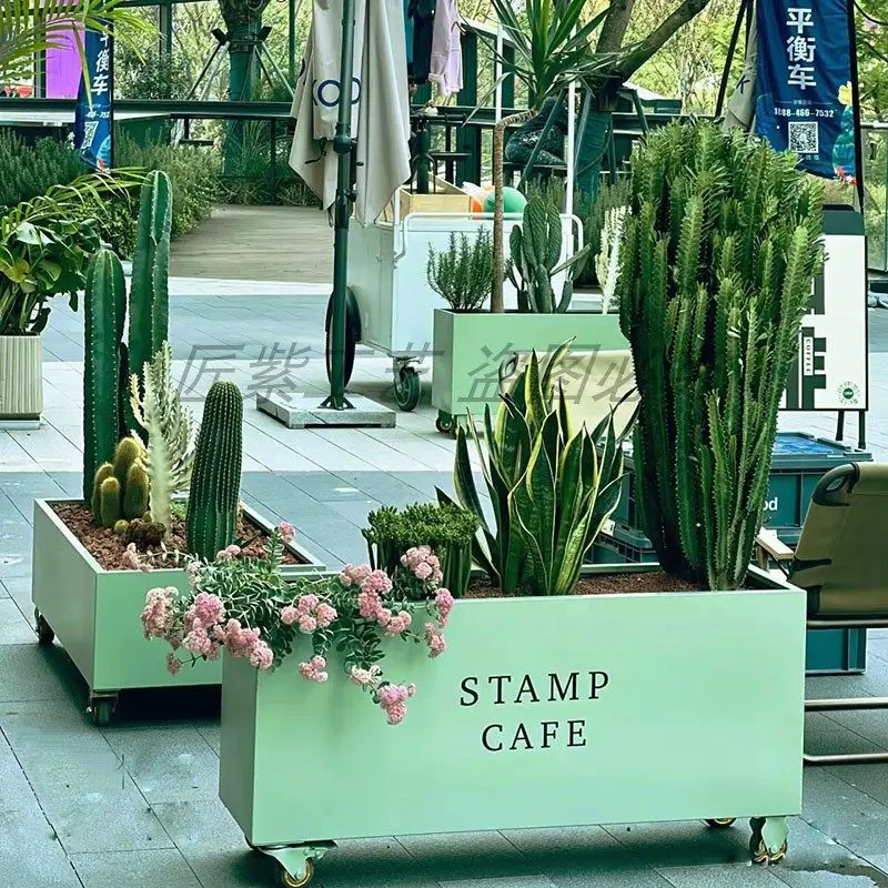 box Outdoor movable planter with pulleys, camping style, outdoor partition fence, wrought iron flower trough, flower pot