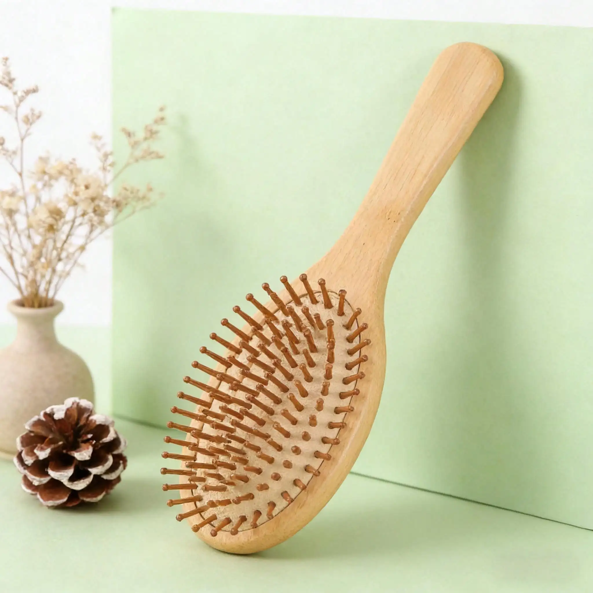 

1Pc Small Nan Bamboo Square Air-Cushion Hair Brush - Scalp Massage Detangler For All Hair Types, Travel & School Essential Gift