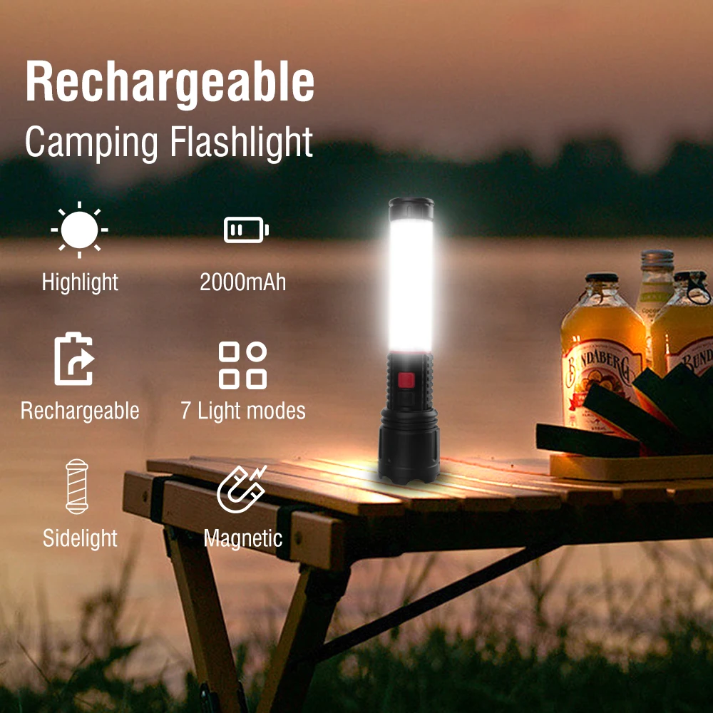 USB Rechargeable High Power LED Flashlight Powerful Spotlight Lamp With Magnet Outdoor Work Light Tactical Torch Camping Lantern