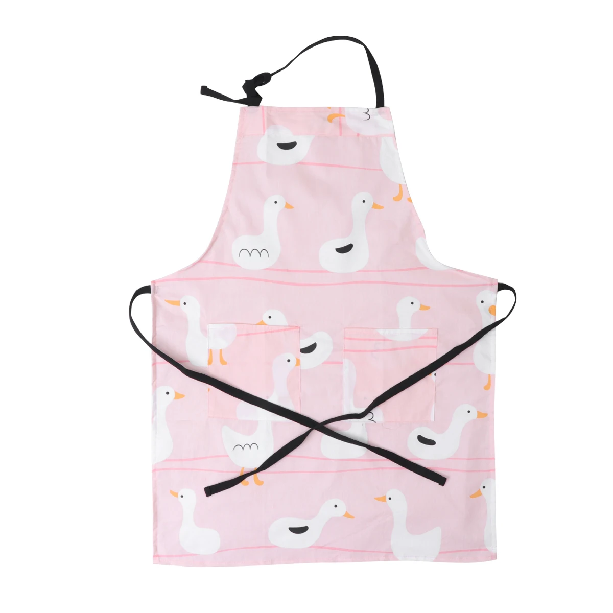 

Kids Apron Cotton Double Layer Hanging Neck Easy Clean Reusable Cartoon Duck Pattern Long Straps Quick Dry Cooking Baking