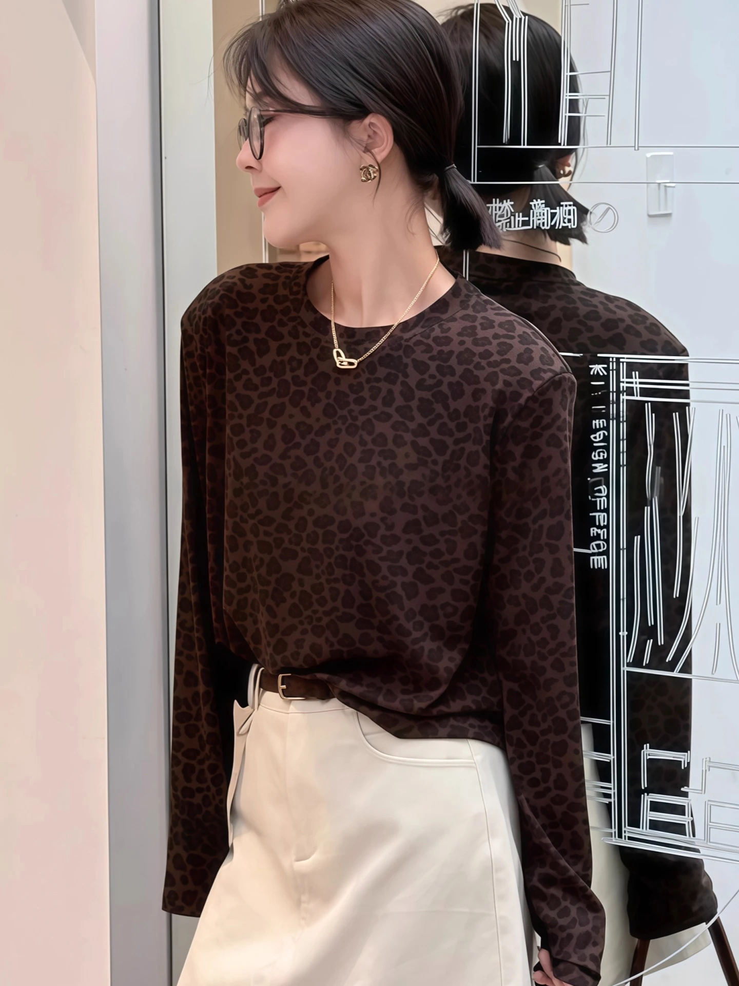 Ele camada de base de malha irt outono casual chique design longo sve na moda commute sle versão coreana corte reto