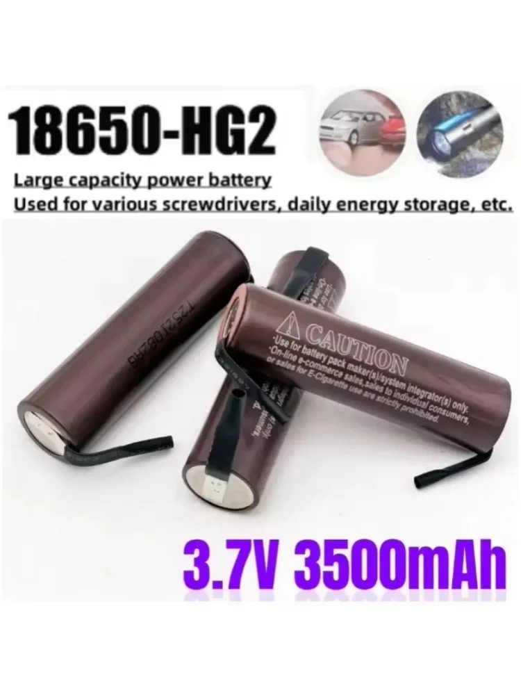 18650 Lithium-Akku 3500mAh 3,7 V 25A HG2 Elektrowerkzeug-Akku 18650 wiederaufladbarer Akku + Nickelblech