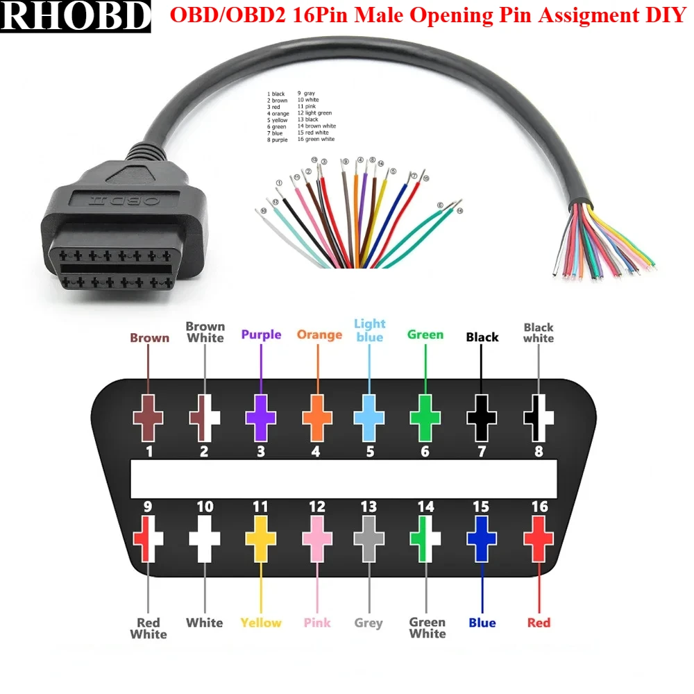 HOT Latest OBD2 16Pin Female/male Plug Connector to Opening OBDII Cable 30CM Length OBDII Car Scanner Extension Adapter Tools