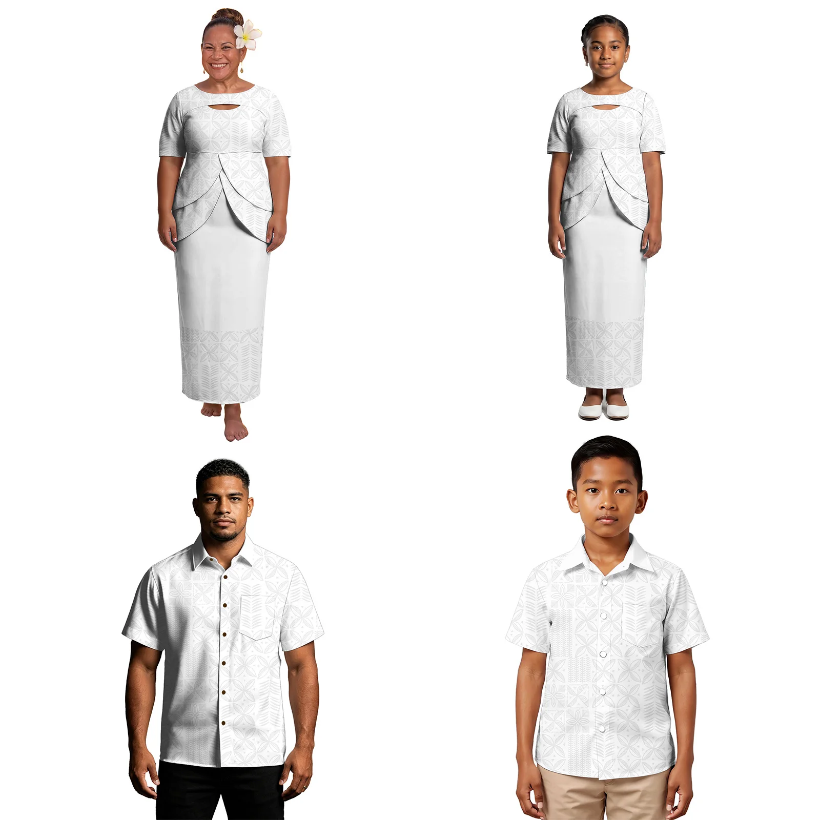 Plus Size Tribal Women Samoan Puletasi Polynesian Girls Dress Fashion Boys Aloha Shirts Men Clothes White Sunday Family Outfits view 4